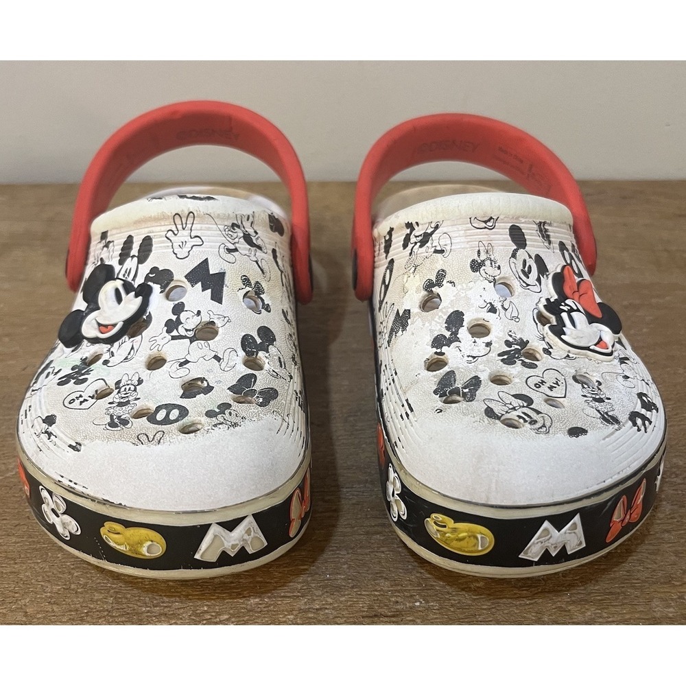 Crocs Disney Mickey Minnie Mouse Kids Clogs C9 White Red Charm Shoes‎
